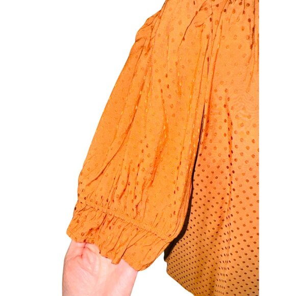 Draper James RSVP Orange Polka Dot Blouse Tie Neck Smocked Sleeves L Office SIre - Picture 11 of 13